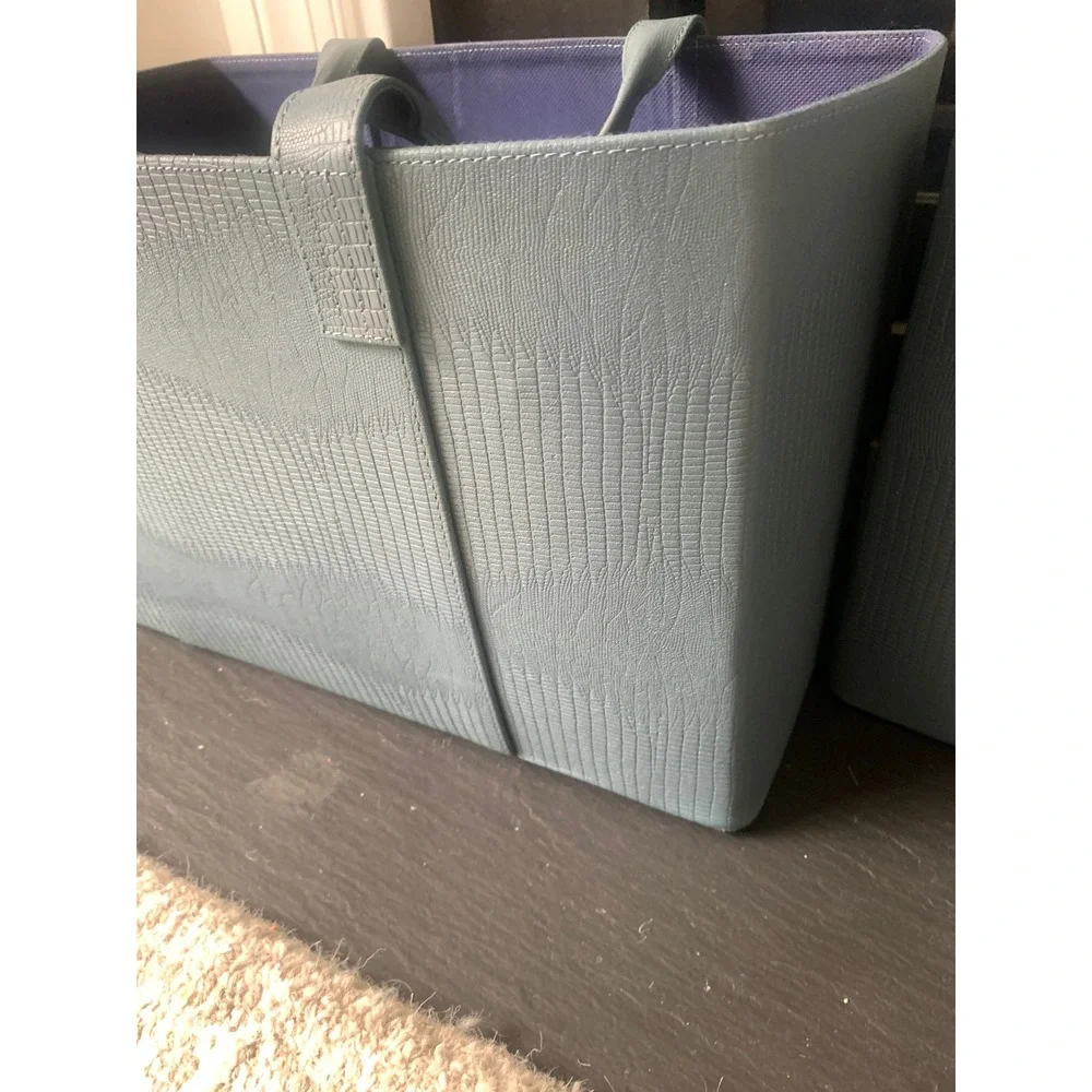 Grandin Road‎ Faux Lizard Embossed Storage Bins Blue Set 2 Totes Purple Interior